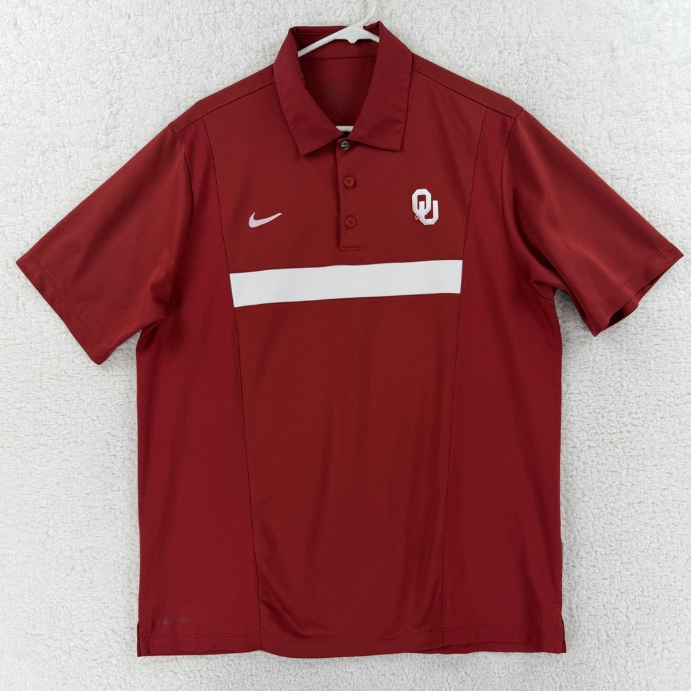 Oklahoma Sooners Shirt Mens Large Red NCAA Football Nike Dri Fit Polo Golf